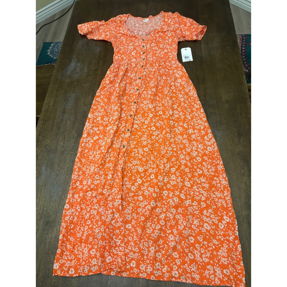 Billabong Floral Dreamer Maxi Dress Poppy Orange White Floral ABJWD00747 Medium